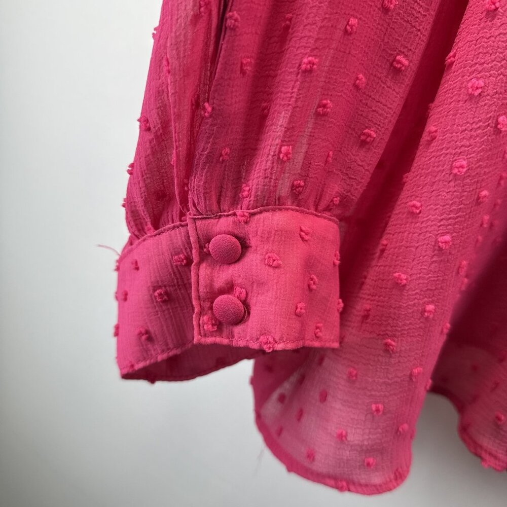 Torrid Women's Swiss Dot Top 2X Solid Pink Semi Sheer Long Sleeve Button Up Tie - Picture 4 of 10